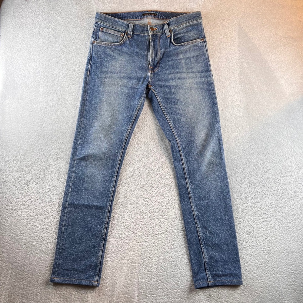 Nudie Jeans Co Lean Dean Blue Ritual Slim Tapered Jeans Mens 34x32 1013323